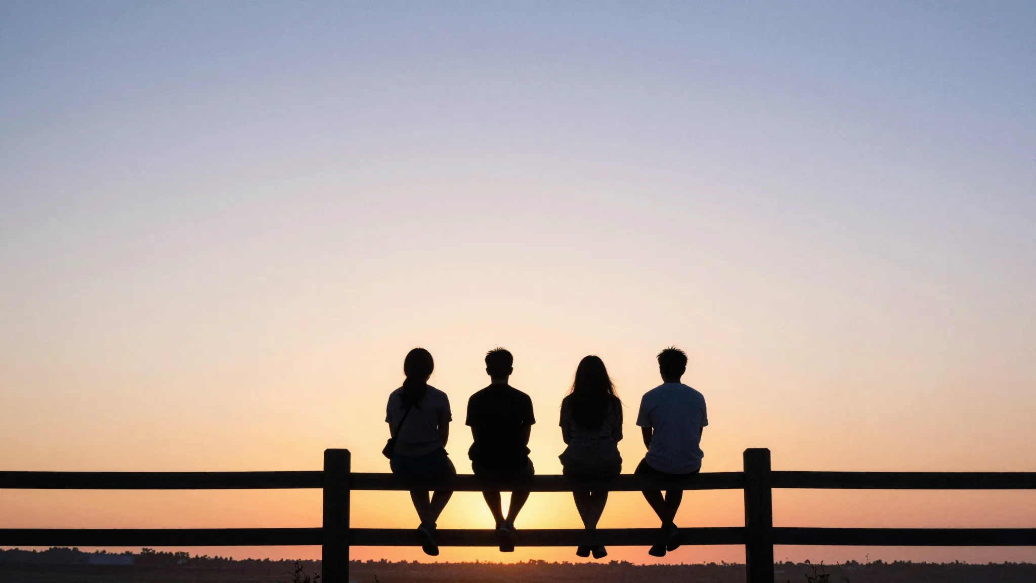 Watercolor style. Minimalist silhouettes of four friends sit...