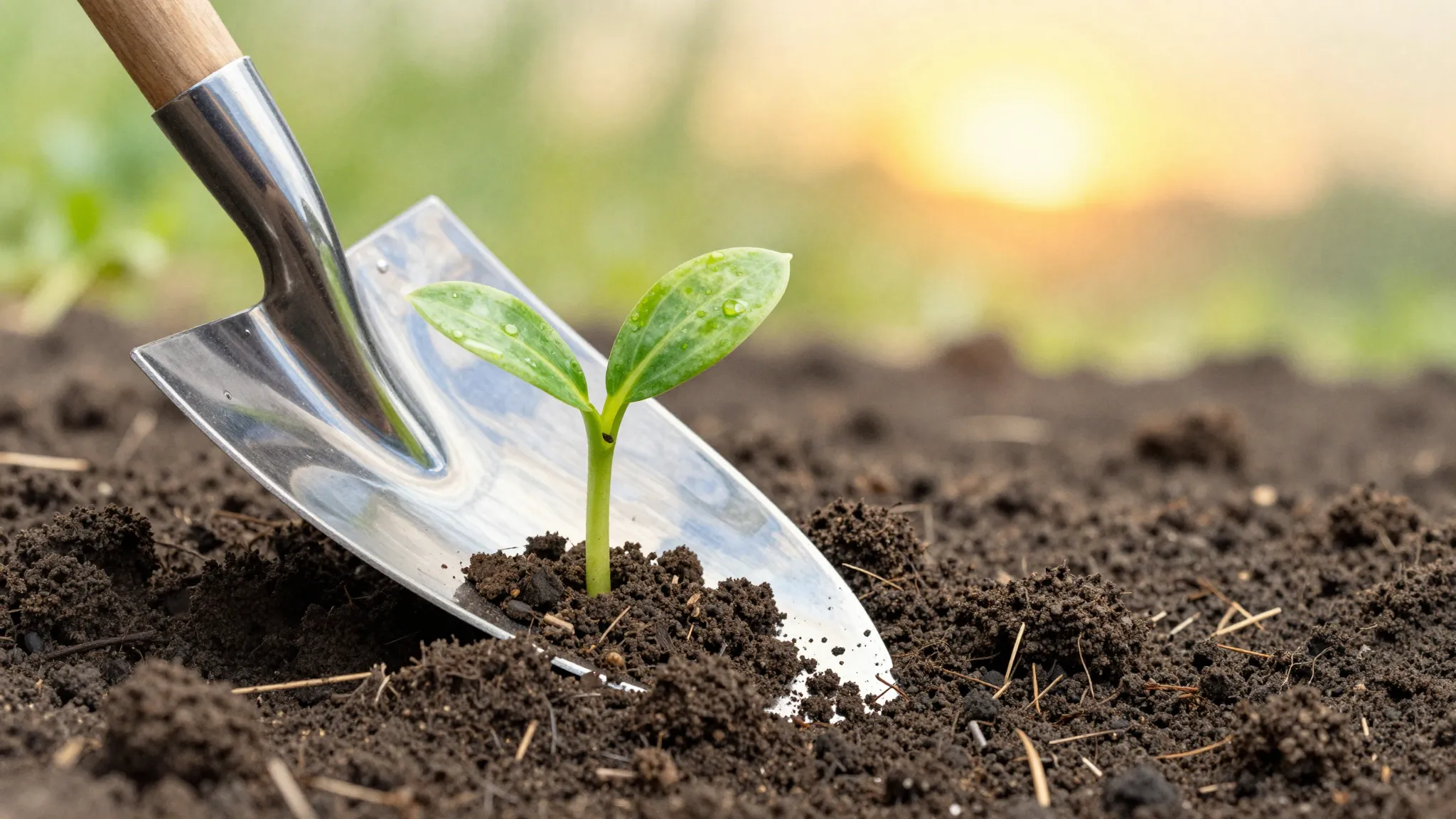 Vibrant watercolor style. A stylized, sharp, gleaming shovel...