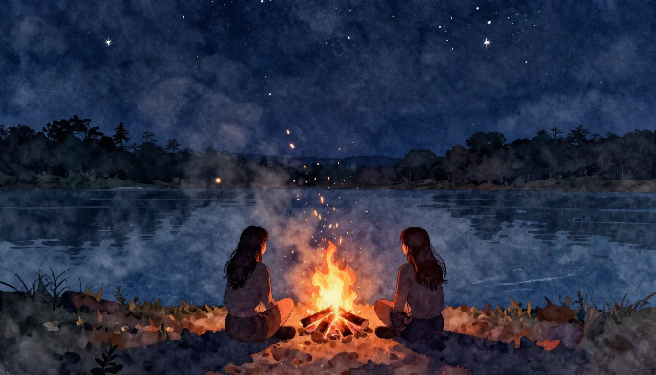 Watercolor style. Silhouettes of two female friends sitting ...