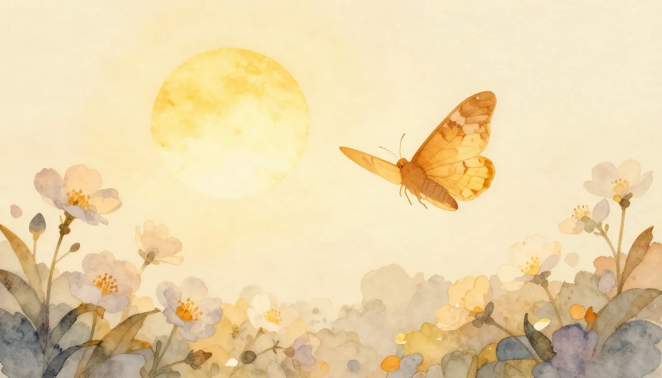 Watercolor style. Silhouette of a delicate moth flying towar...