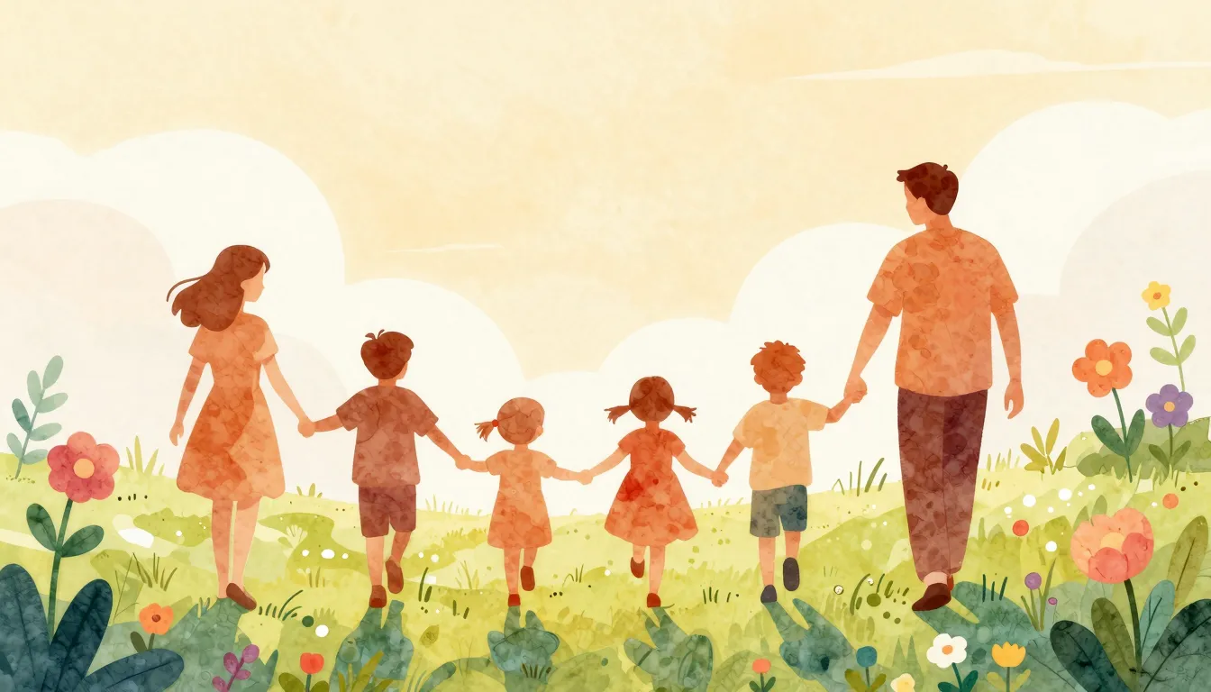 Watercolor style. A bright sunny meadow with silhouettes of ...