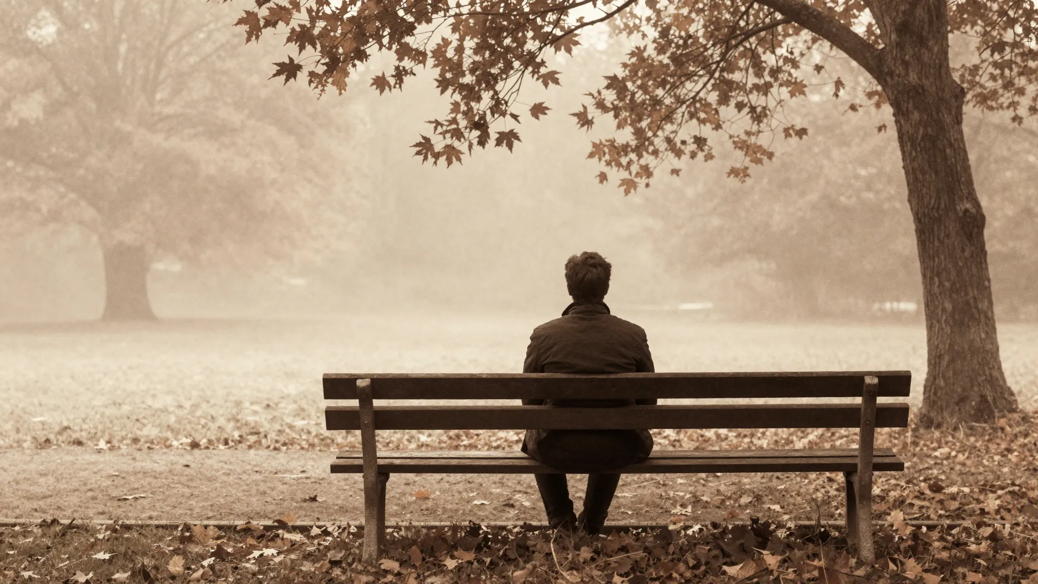 Watercolor style. A silhouette of a lonely man sitting on a ...