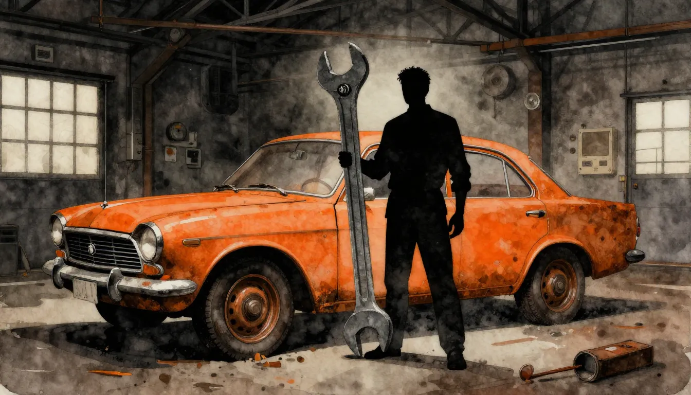 Watercolor style. A silhouette of a man holding a giant wren...