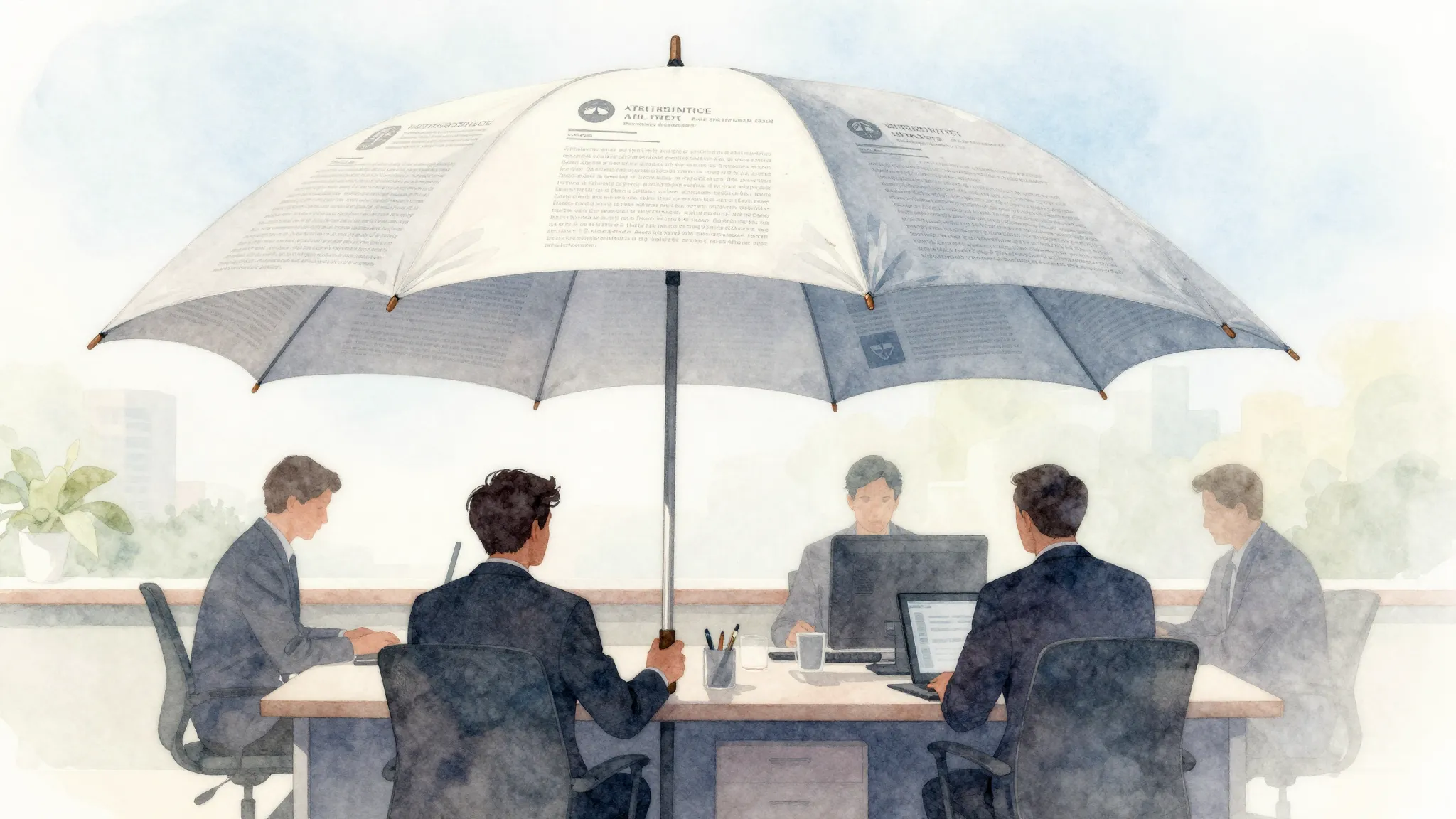 Watercolor style. A conceptual illustration of a large umbre...