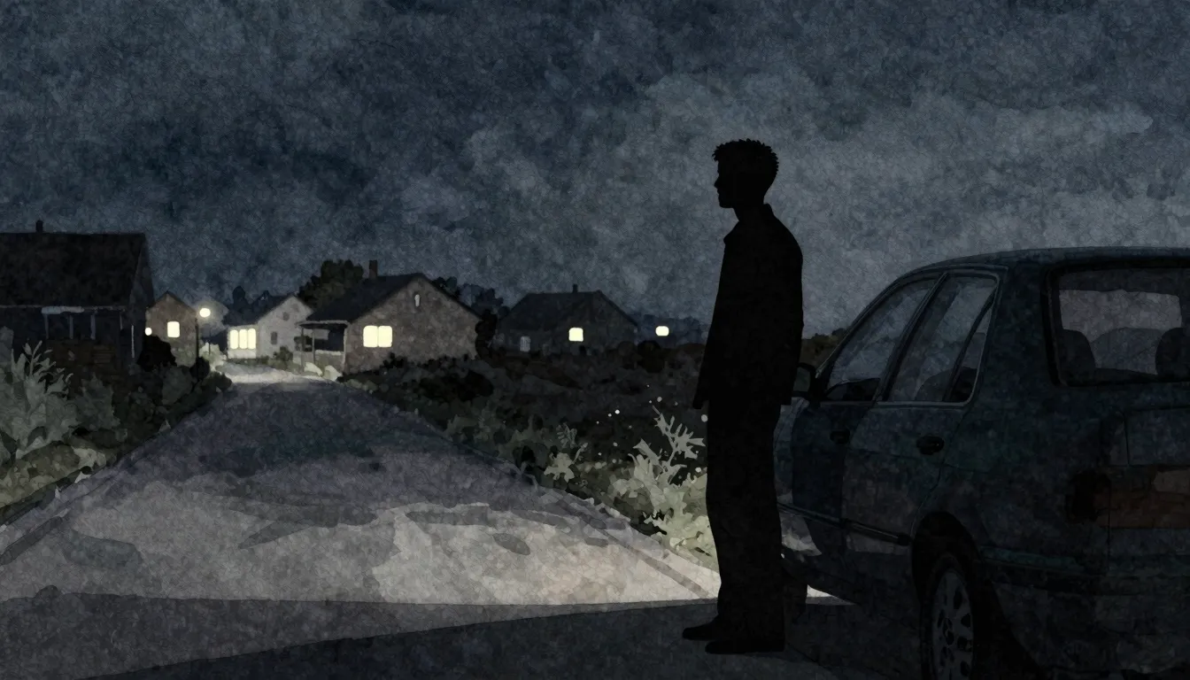 Watercolor style. A lonely silhouette of a man standing by a...