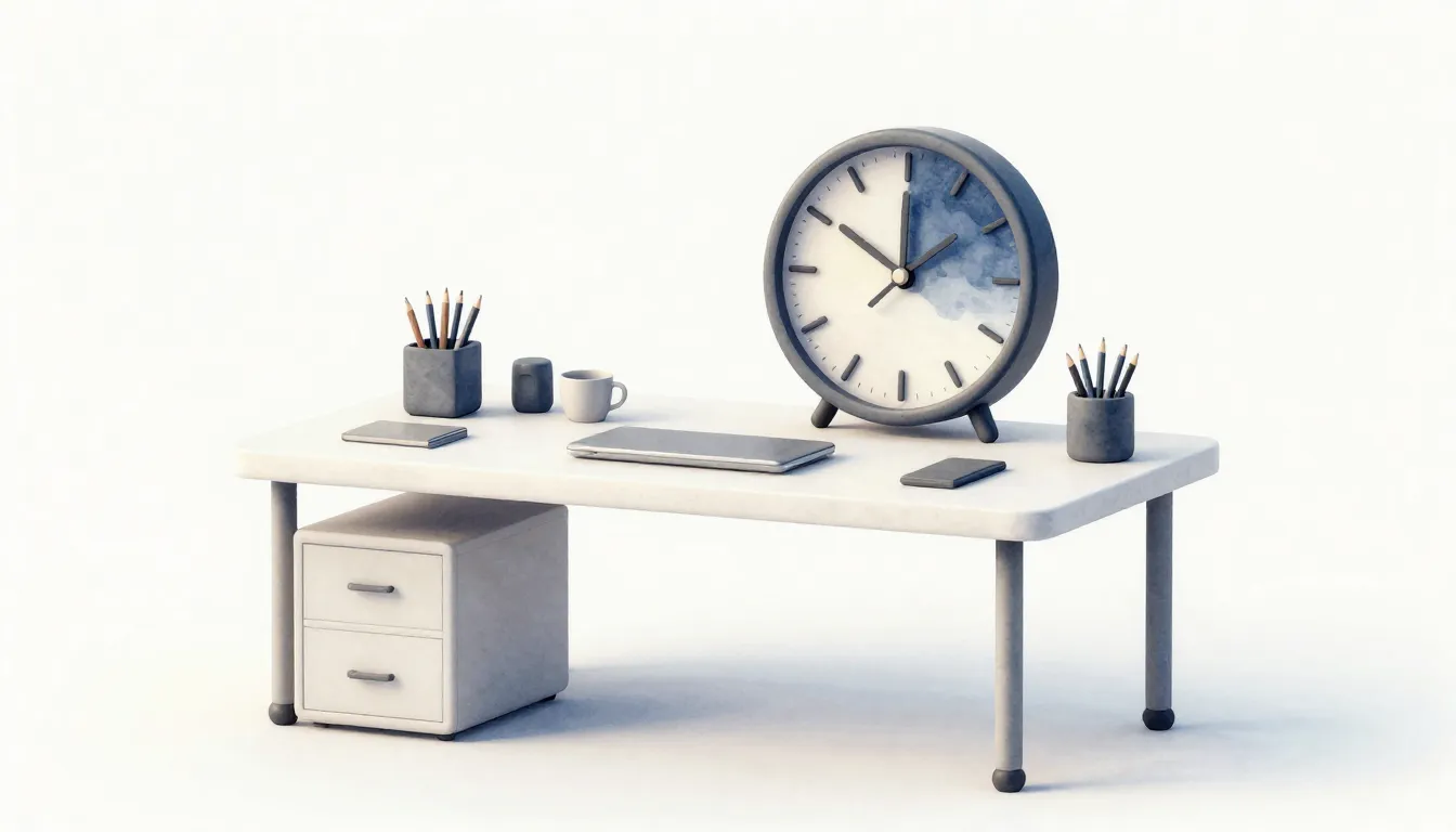 Watercolor style. Minimalist 3D render of a clean office des...