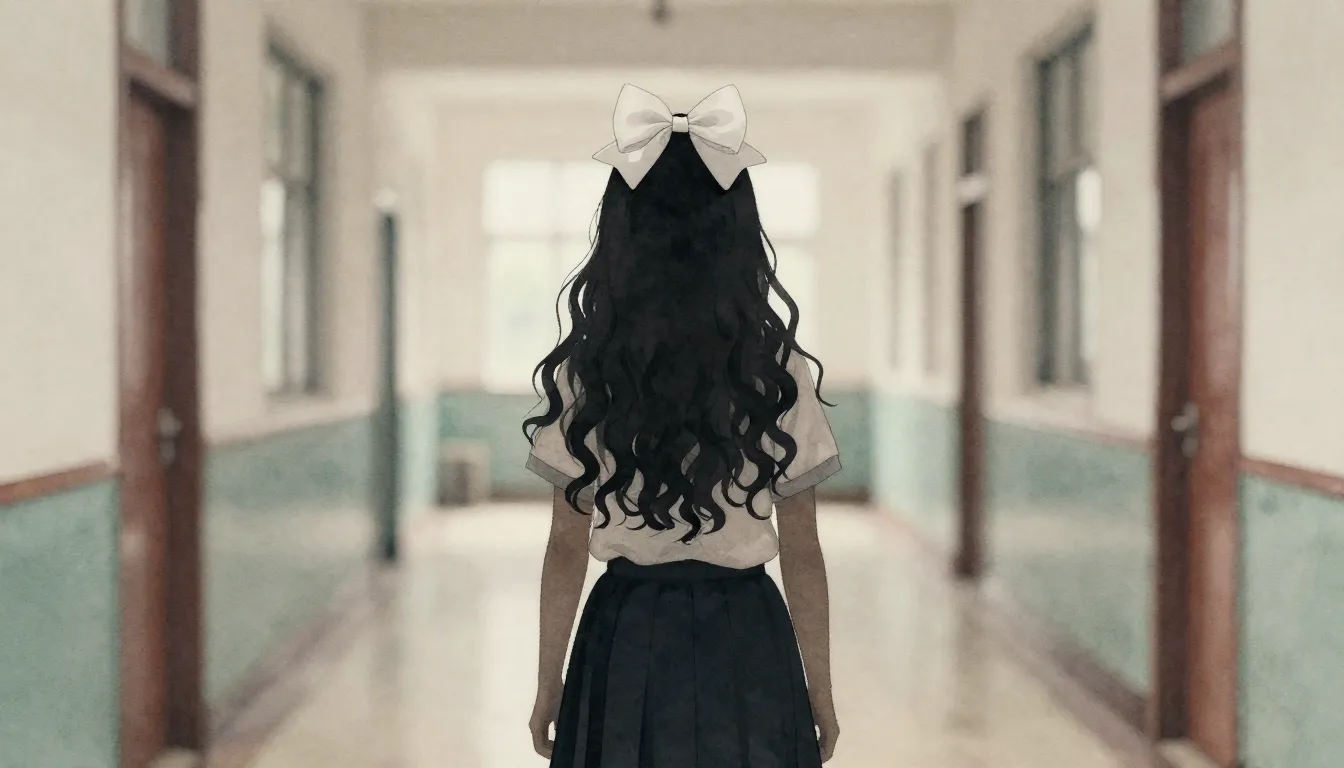 Watercolor style. Silhouette of a schoolgirl with large whit...