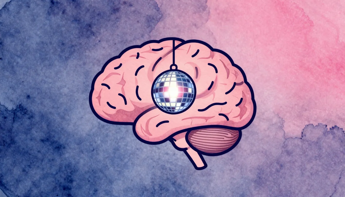 Watercolor style. A stylized, minimalist brain with a tiny, ...