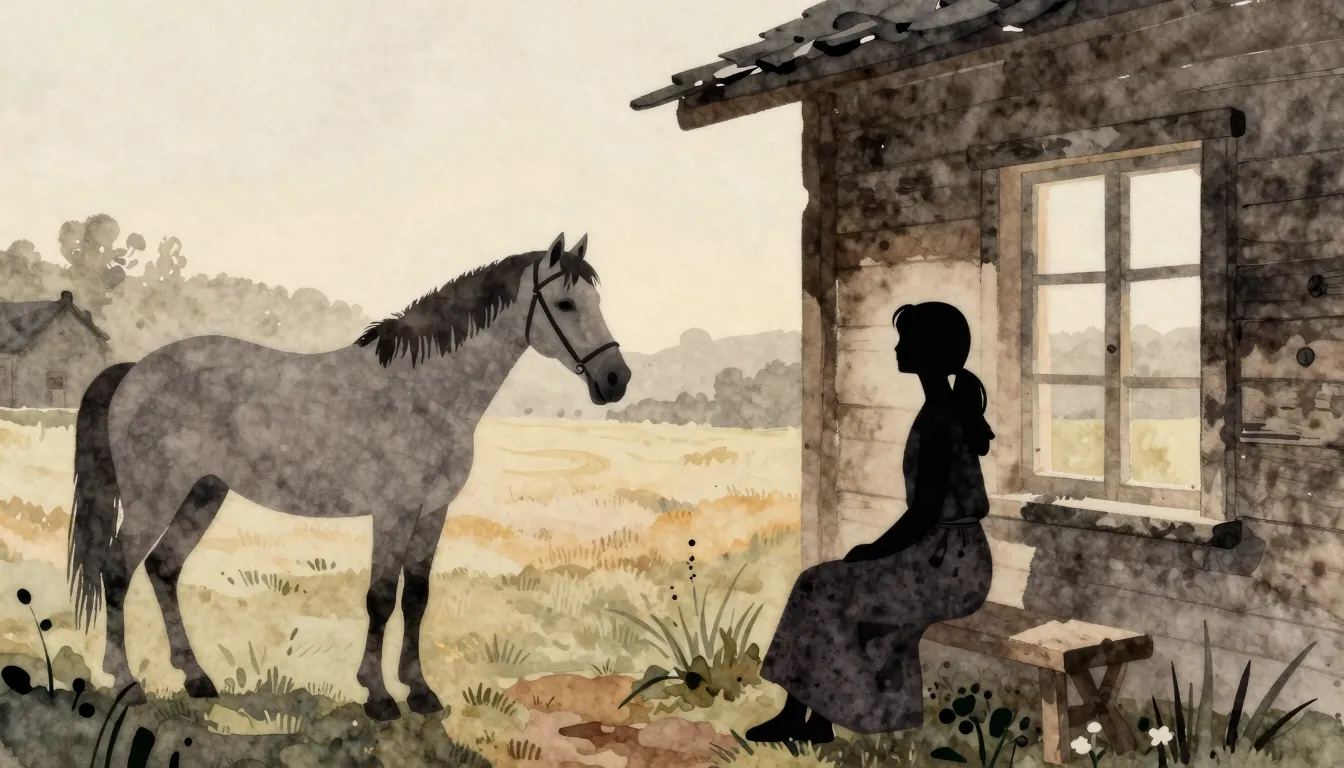 Watercolor style. A silhouette of a young woman sitting near...