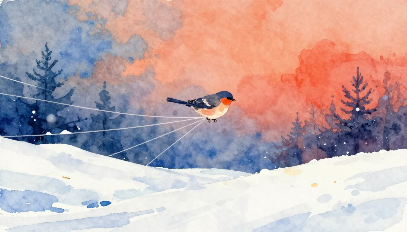 Vibrant watercolor style. Indie album cover: winter, snow, a...