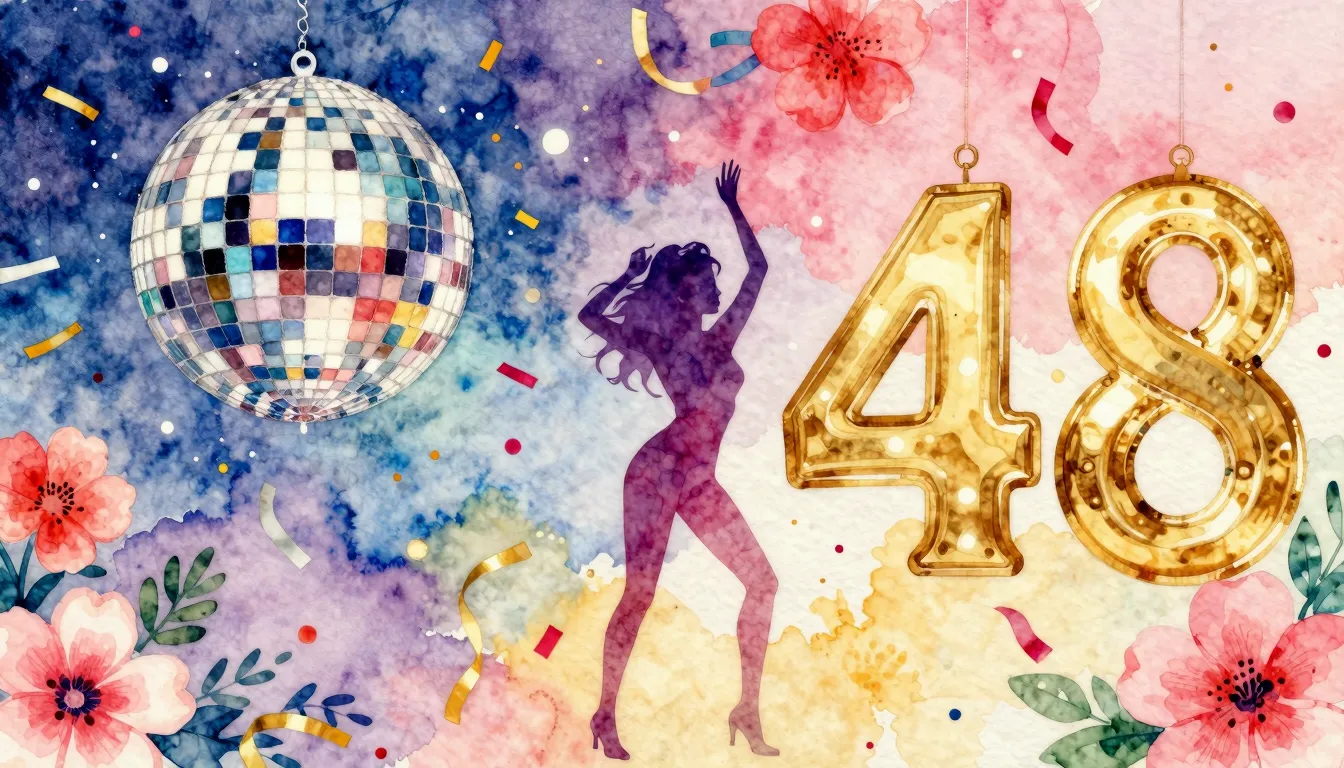 Vibrant watercolor style. 80s disco birthday party, vibrant ...
