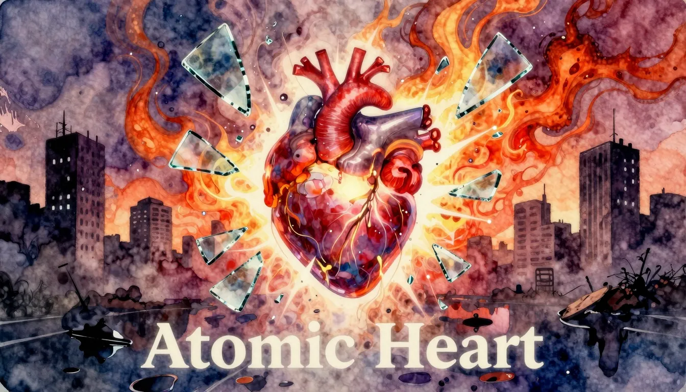 Vibrant watercolor style. Alternative rock album cover: "Ato...