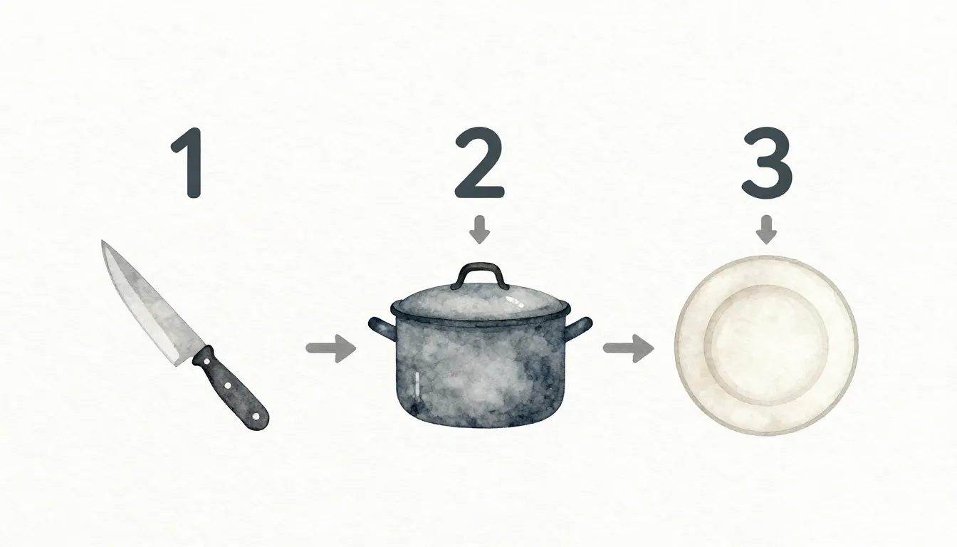 Watercolor style. Minimalist flowchart of a cooking process,...