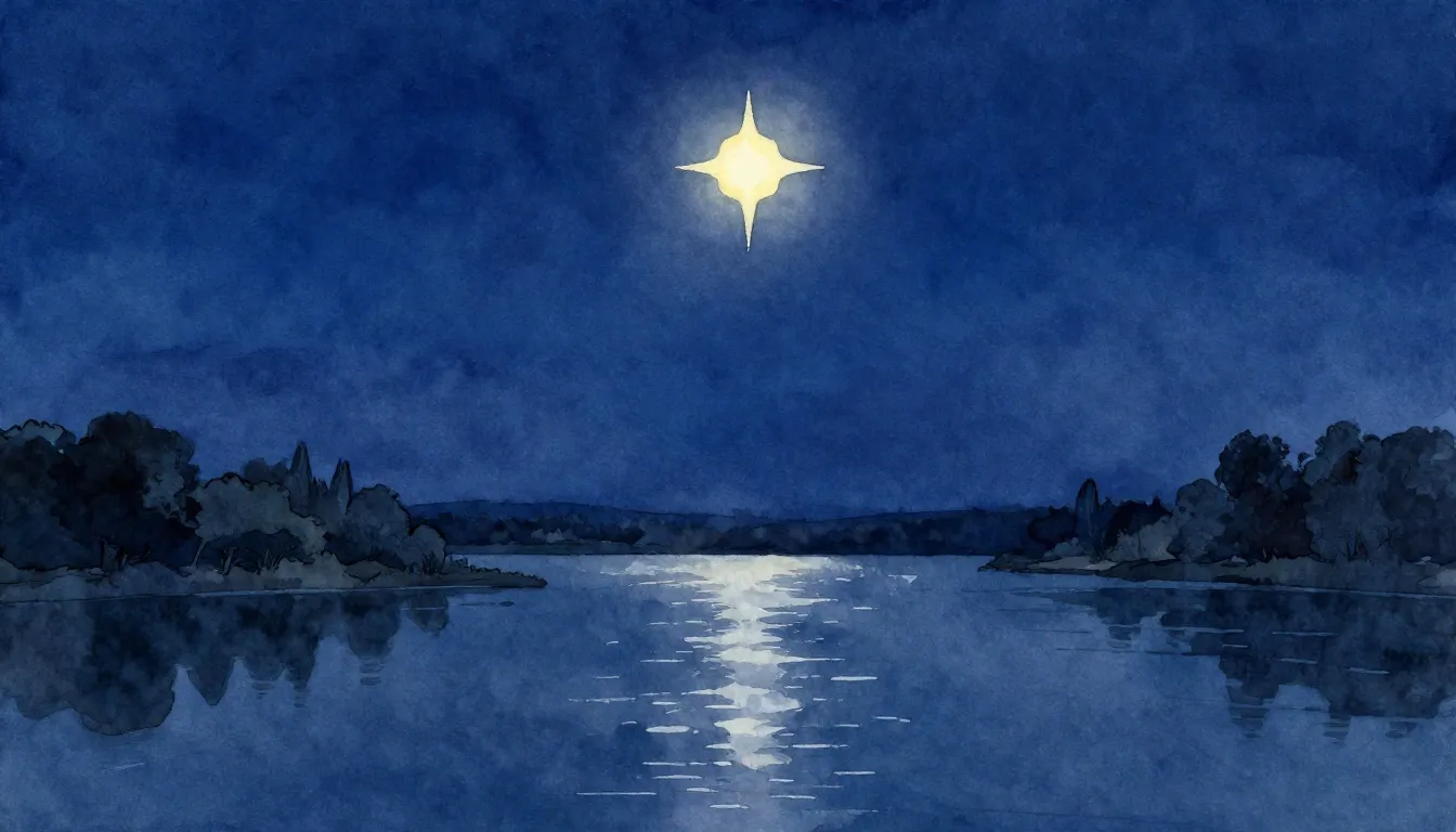 Watercolor style. A single brilliant star in the deep indigo...