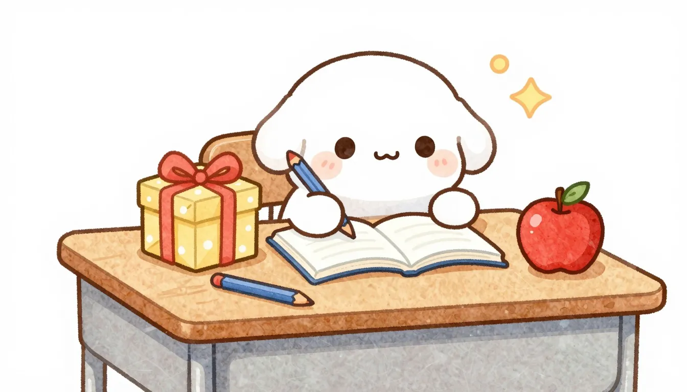 Watercolor style. A cute illustration of a school desk with ...