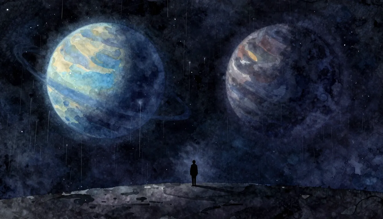 Vibrant watercolor style. A melancholic digital painting of ...