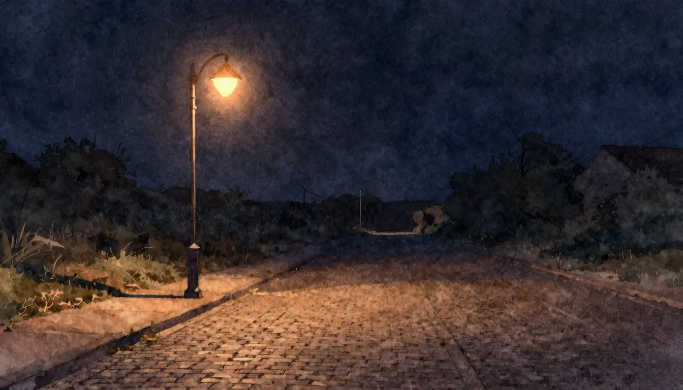 Watercolor style. A lonely street lamp casting a long shadow...