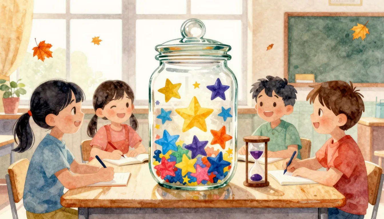 Watercolor style. Silhouette of happy children in a bright c...