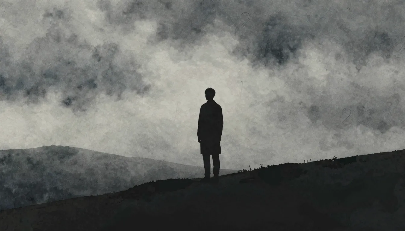 Watercolor style. A dark silhouette of a lonely figure stand...