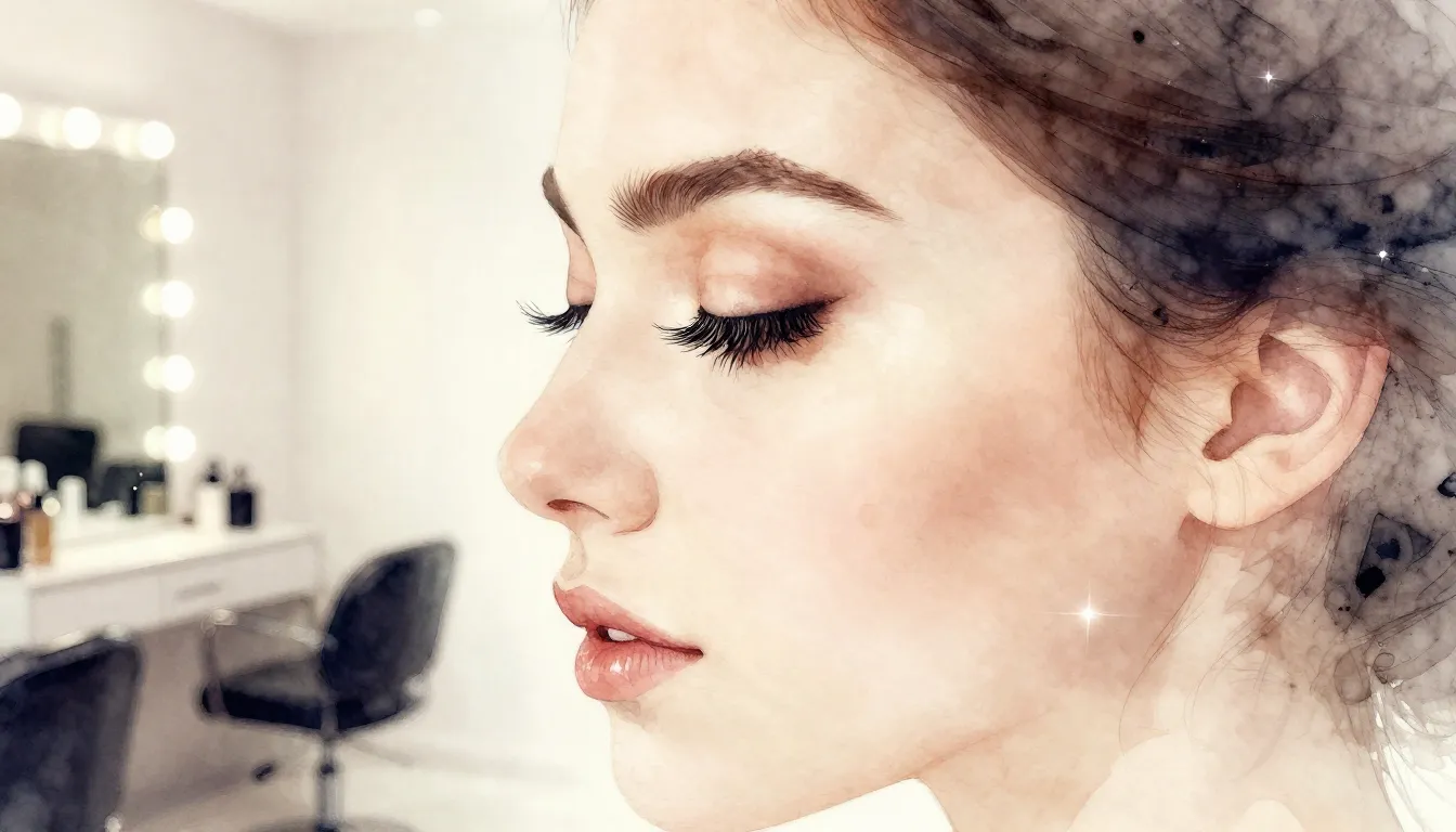 Watercolor style. Elegant silhouette of a woman's profile, f...