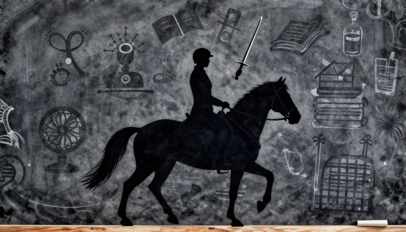 Watercolor style. Silhouette of a rider on a horse holding a...