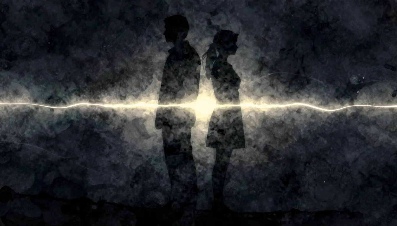 Watercolor style. Silhouettes of two figures standing back t...