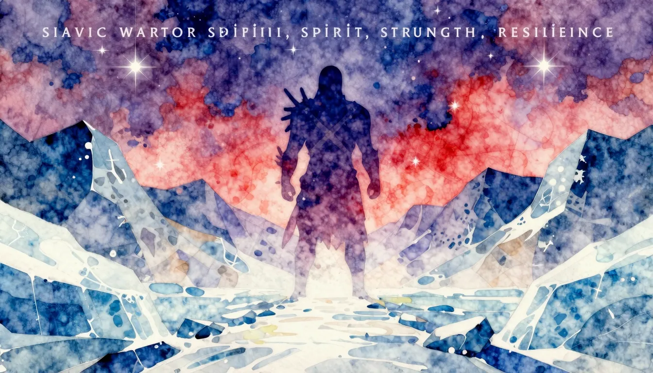 Vibrant watercolor style. "Rap album cover: Slavic warrior s...