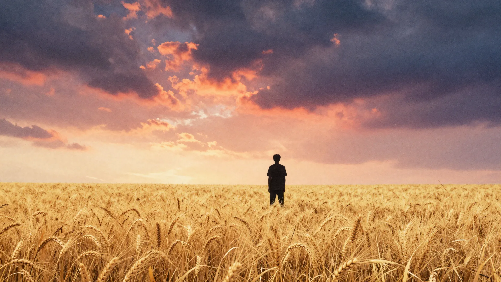 Watercolor style. A lonely silhouette of a man standing in a...