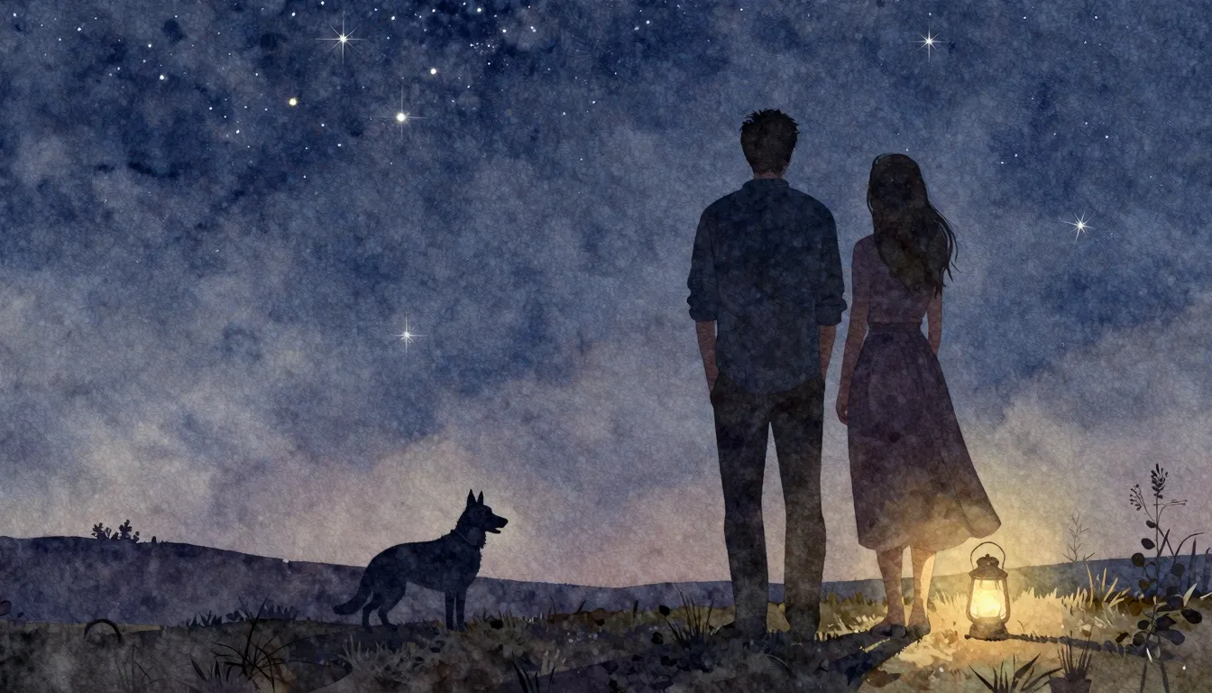 Watercolor style. A silhouette of a man and a woman standing...