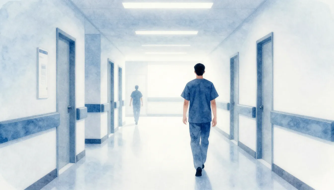 Watercolor style. A silhouette of a medical professional in ...