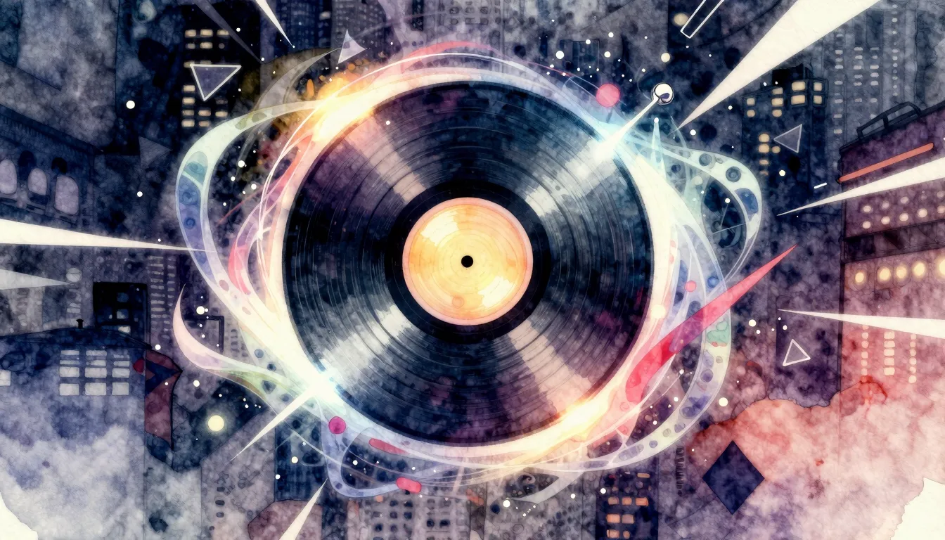 Vibrant watercolor style. Dynamic rap album cover. A stylize...