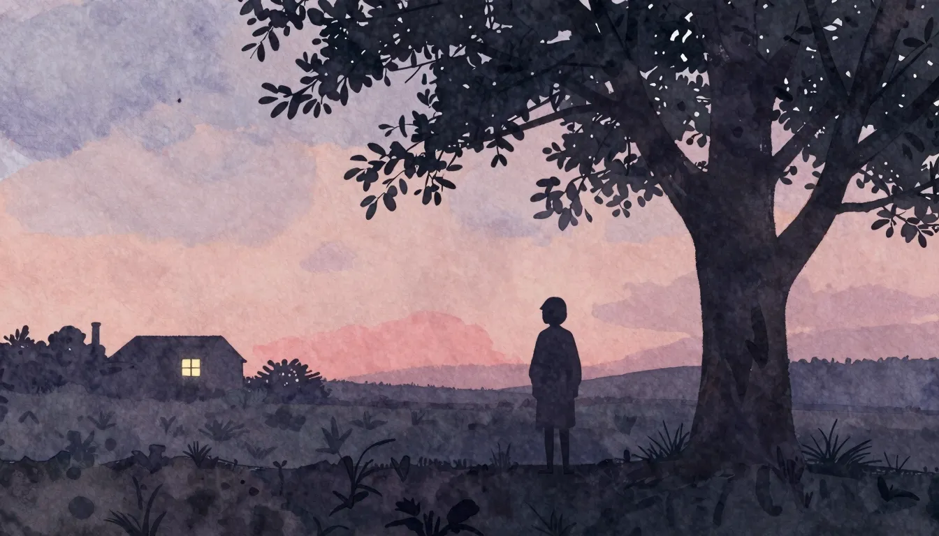 Watercolor style. A silhouette of a person standing under a ...