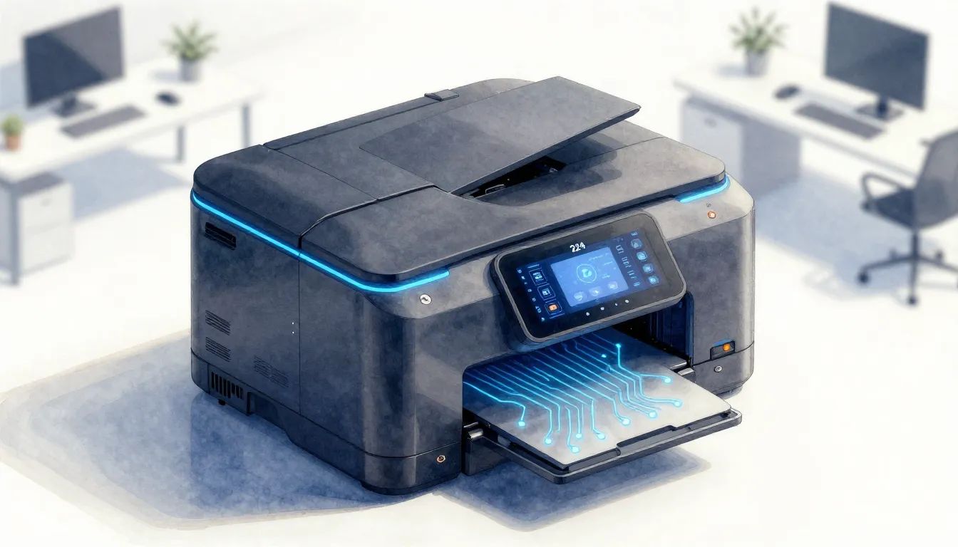 Watercolor style. A high-tech 3D isometric view of a sleek c...