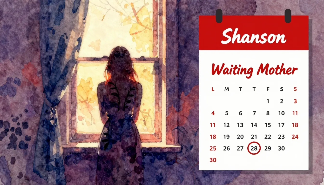 Vibrant watercolor style. Shanson album cover, "Waiting Moth...