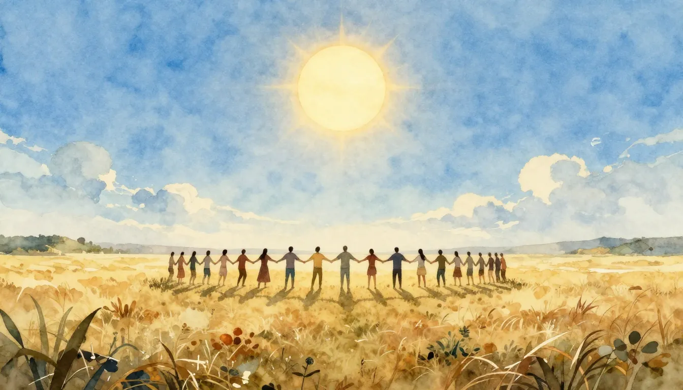 Watercolor style. A wide landscape of a vast field under a b...