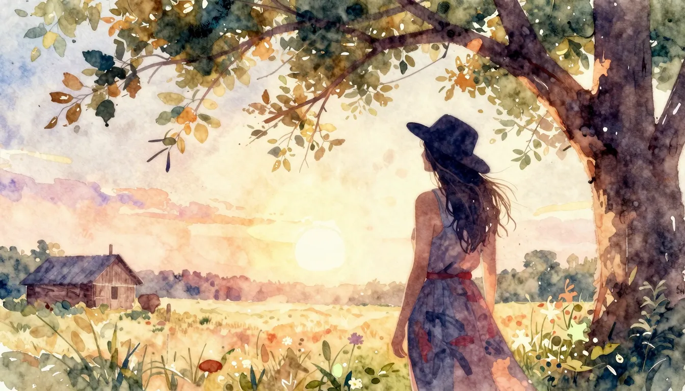 Vibrant watercolor style. Country song album cover, silhouet...