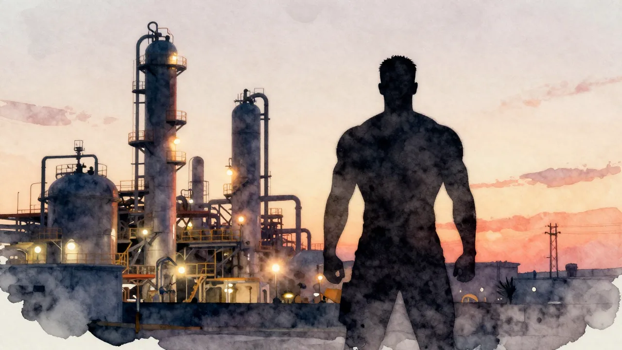 Watercolor style. A silhouette of a strong man standing near...