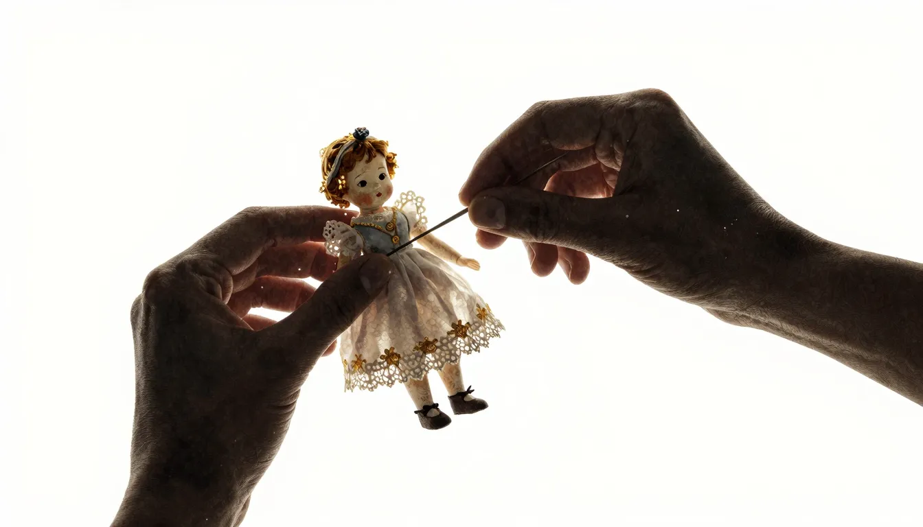 Watercolor style. Silhouette of hands crafting a small vinta...
