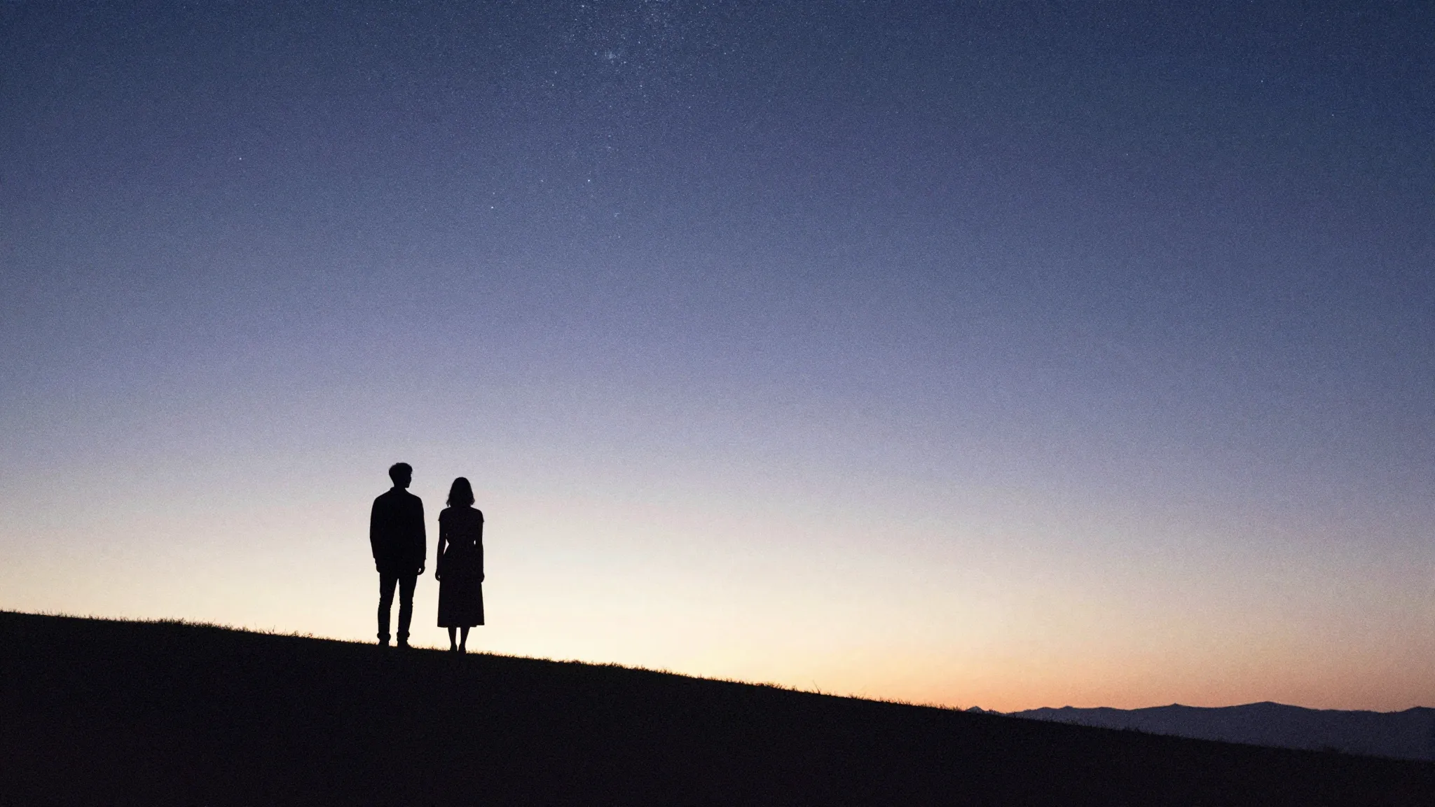 Watercolor style. A silhouette of a man and a woman standing...