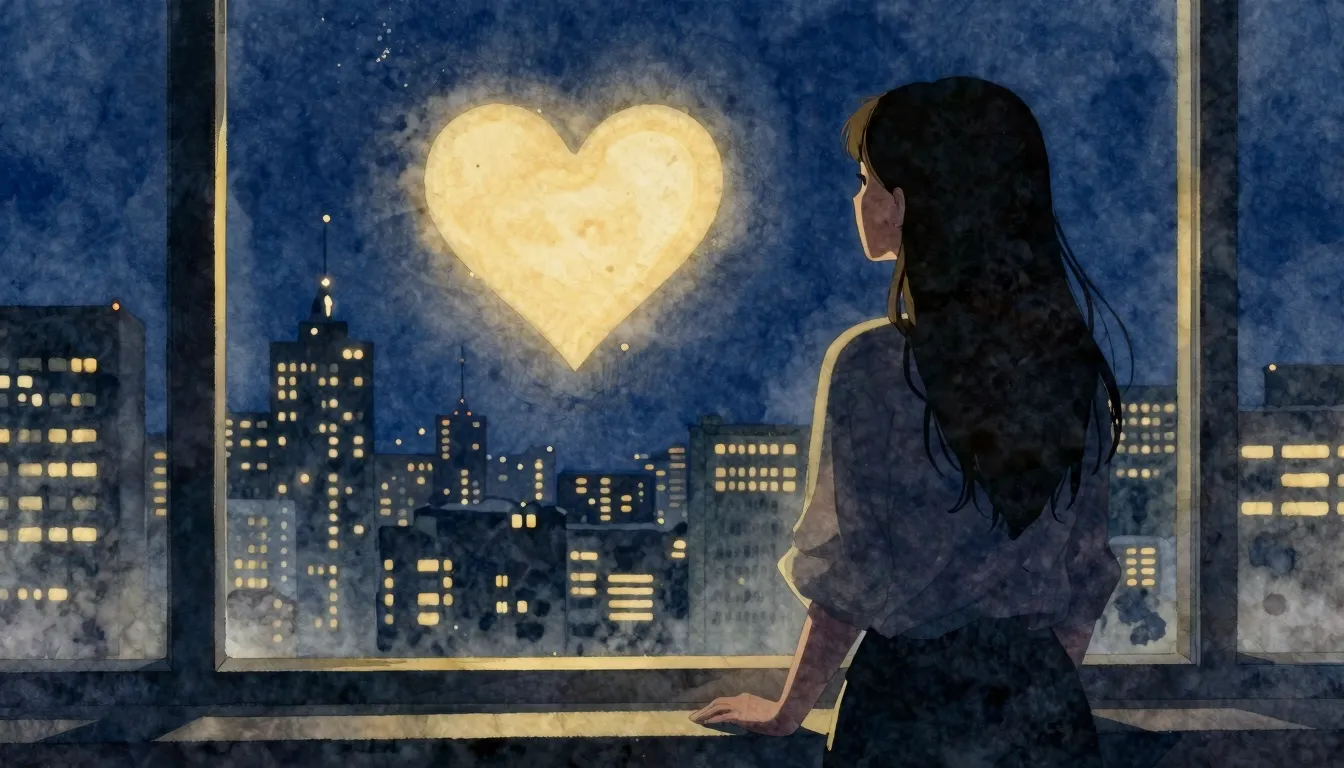 Watercolor style. A silhouette of a woman looking out a wind...