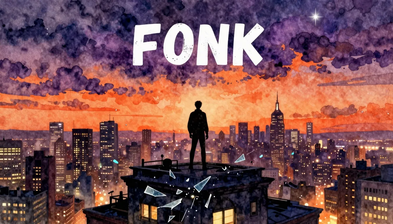 Vibrant watercolor style. Urban Fonk album cover. A lone sil...