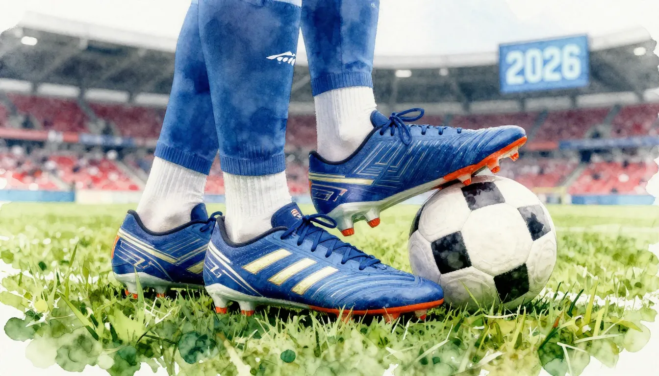 Watercolor style. Close-up of professional soccer cleats and...