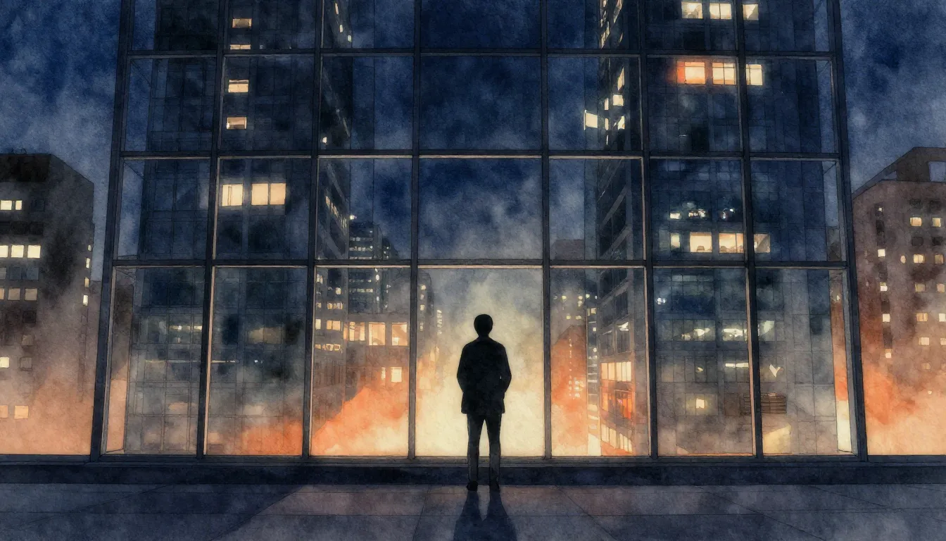 Watercolor style. A lonely silhouette standing in front of a...