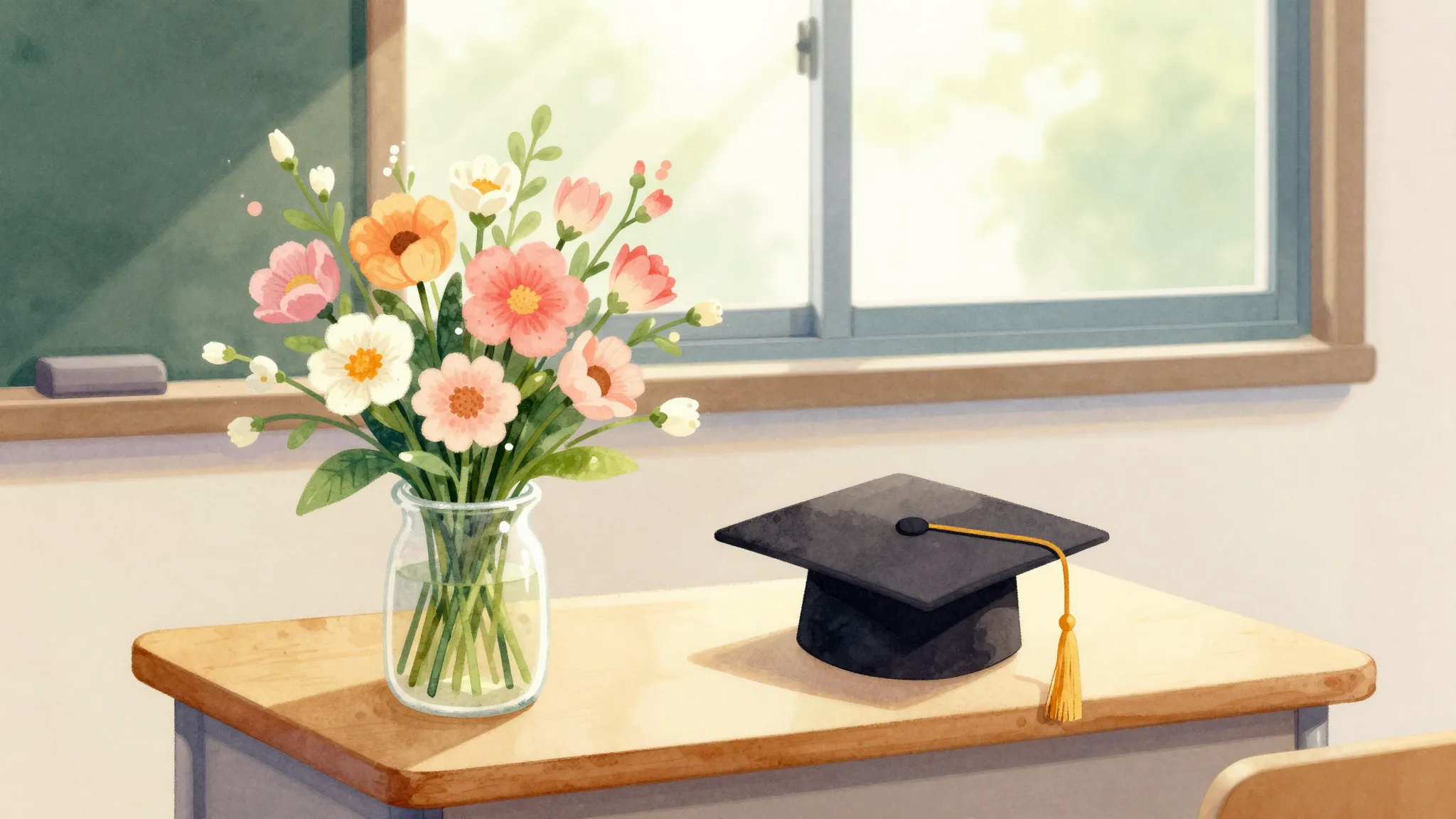 Watercolor style. A beautiful bouquet of spring flowers on a...