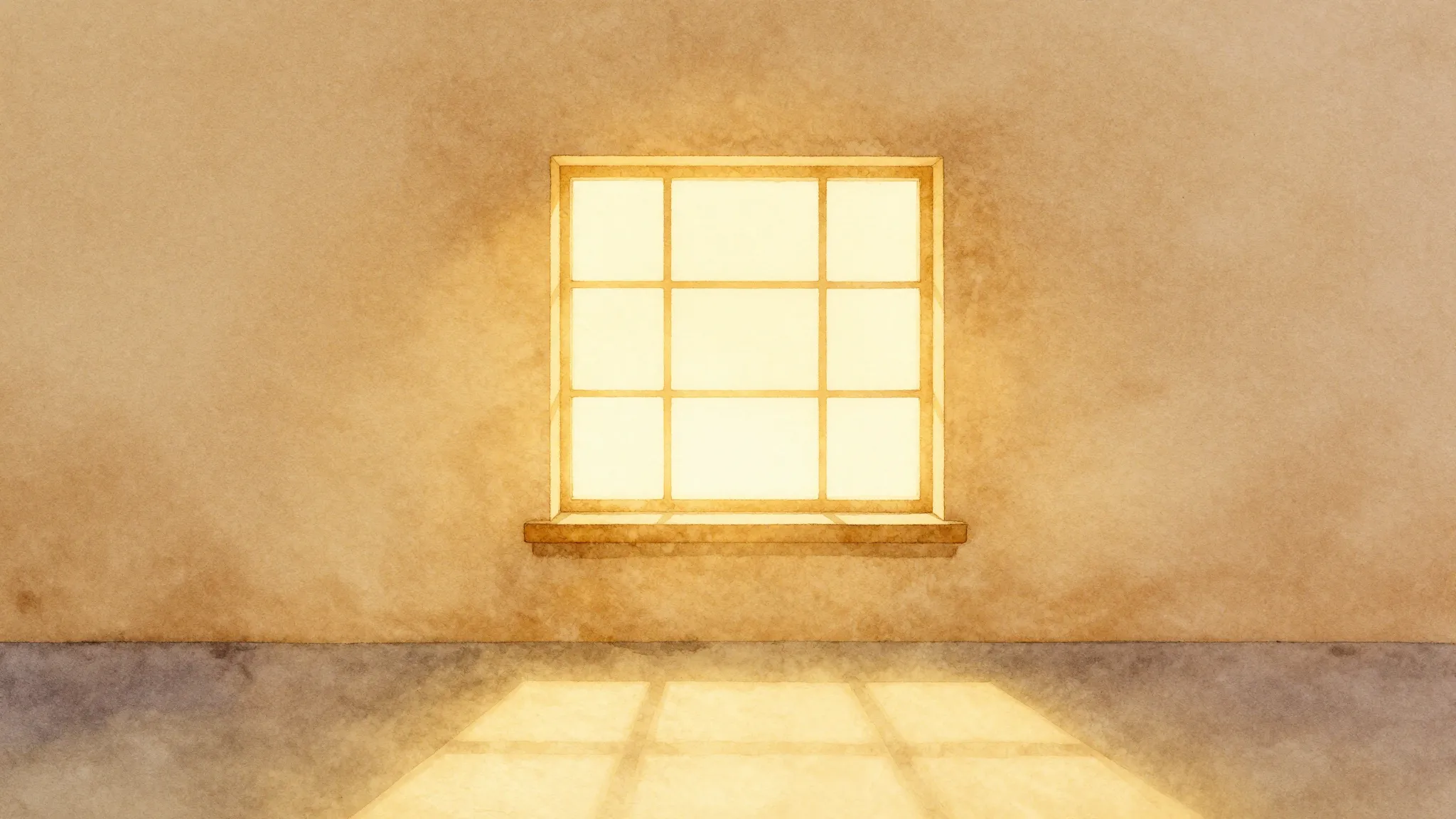 Watercolor style. A warm golden silhouette of a building win...