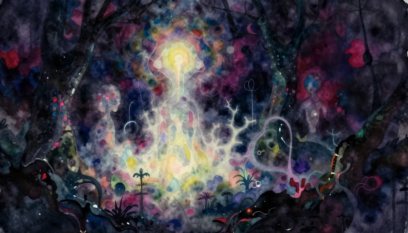 Vibrant watercolor style. Hypnagogic electronic album cover,...