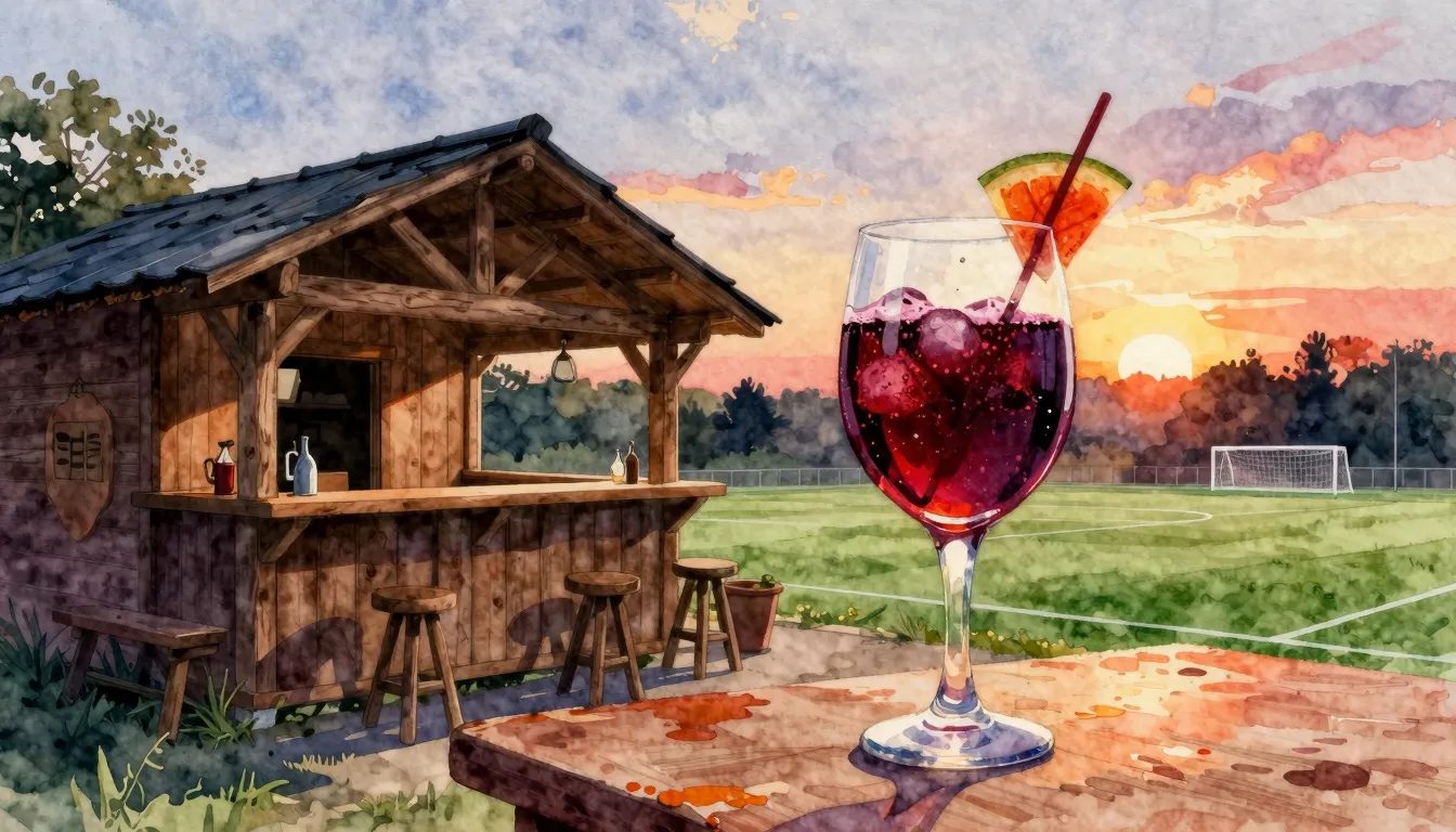 Watercolor style. Silhouette of a rustic wooden tavern next ...