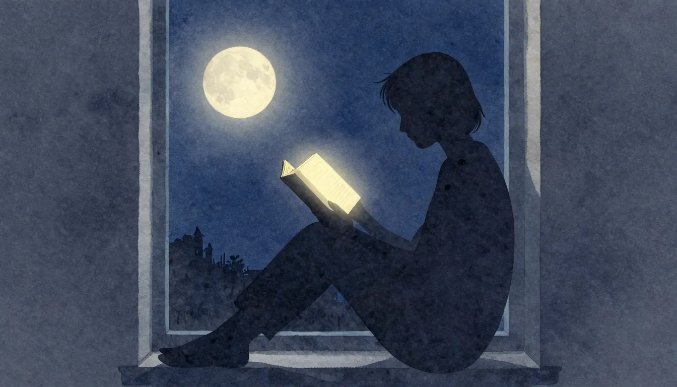 Watercolor style. A silhouette of a person sitting by a wind...