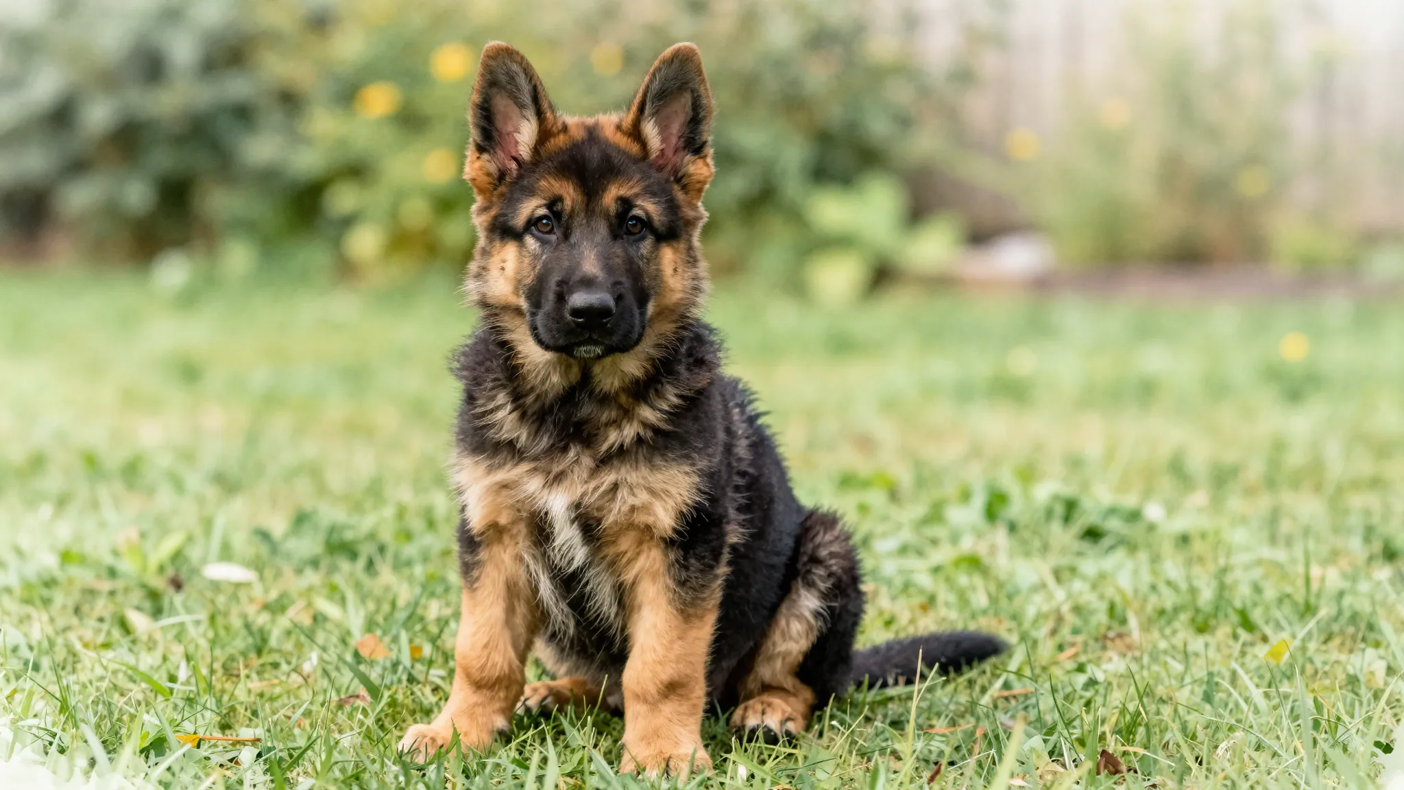 Watercolor style. A cute German Shepherd puppy with a standa...