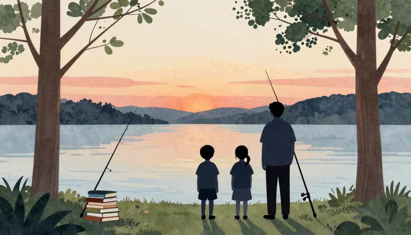 Watercolor style. Four silhouettes of a family standing by a...